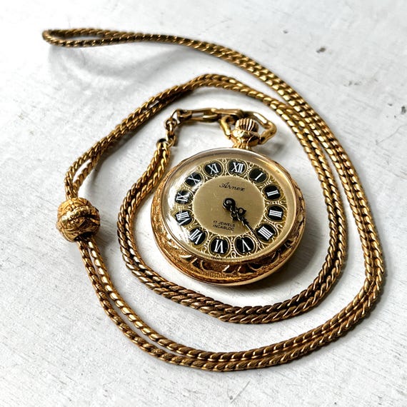 Vintage Arnex Pendant Watch 17j Art Deco 12k GF Slide Chain 