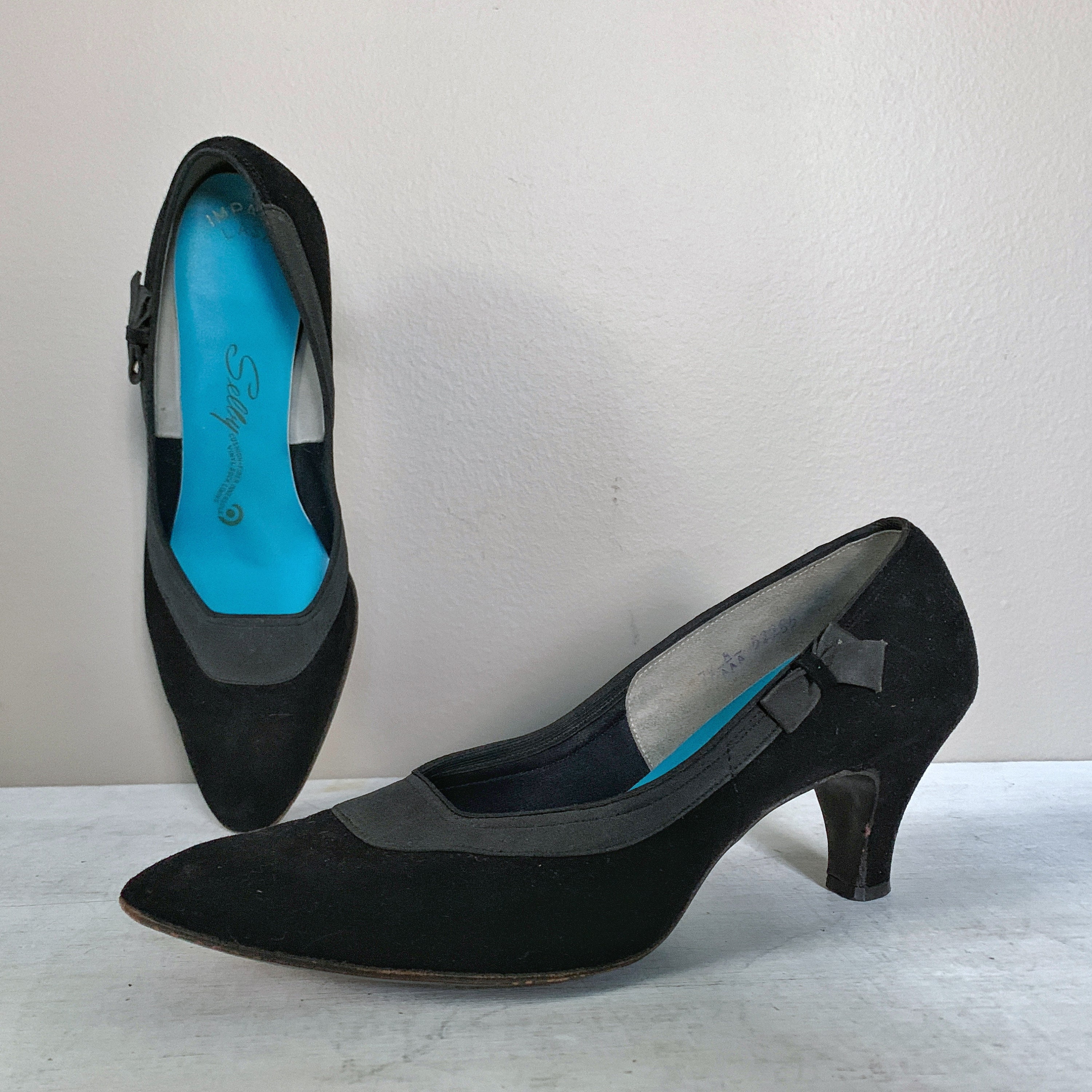60s Selby Suede & Satin Low Heel Closed Black Church Shoes - Etsy