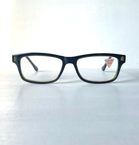 Black/Kiwi Reading Glasses Rectangular Geek Unisex