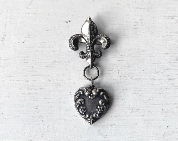 Victorian Sterling Silver Puffy Heart Antique Fle… - image 1