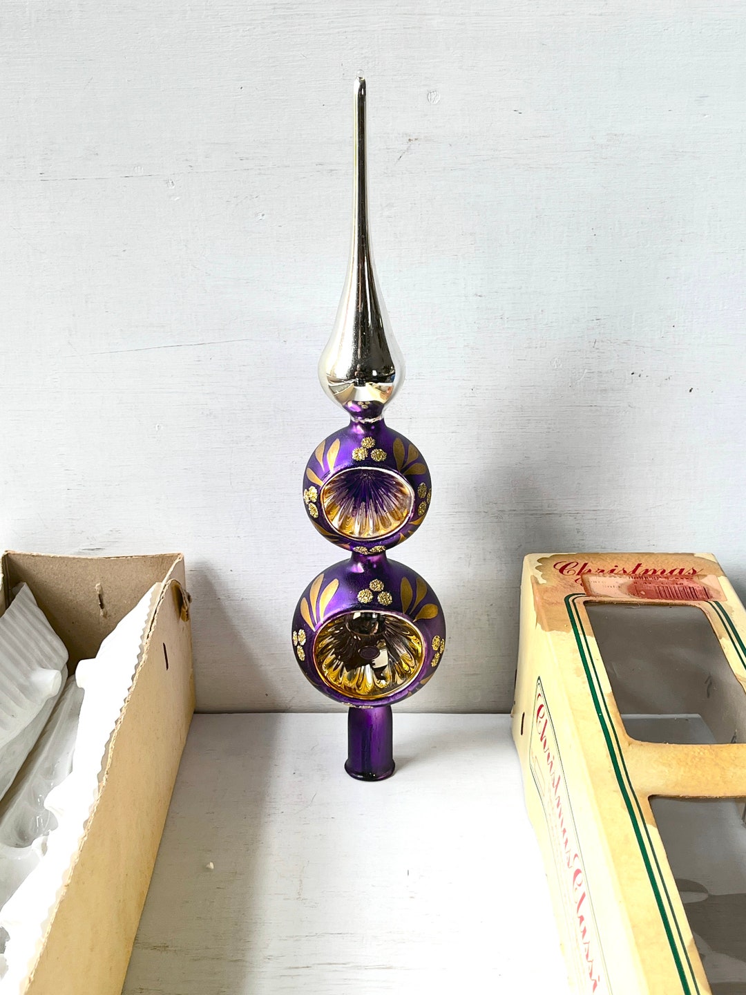 12 Purple Mercury Glass Tree Topper Silver Gold Glitter Etsy