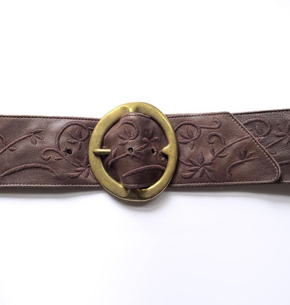 Vintage B-LOW the Belt 34in Oversized Brass Buckle Wide Soft 