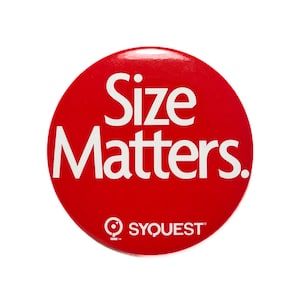 Vintage 90s Size Matters 3” Syquest Pinback Button Slogan Computer I.T. Nerd Humor