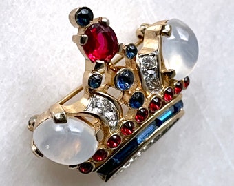 Vintage Crown Trifari Pat 137542 Jelly Belly Brooch Pin Gold