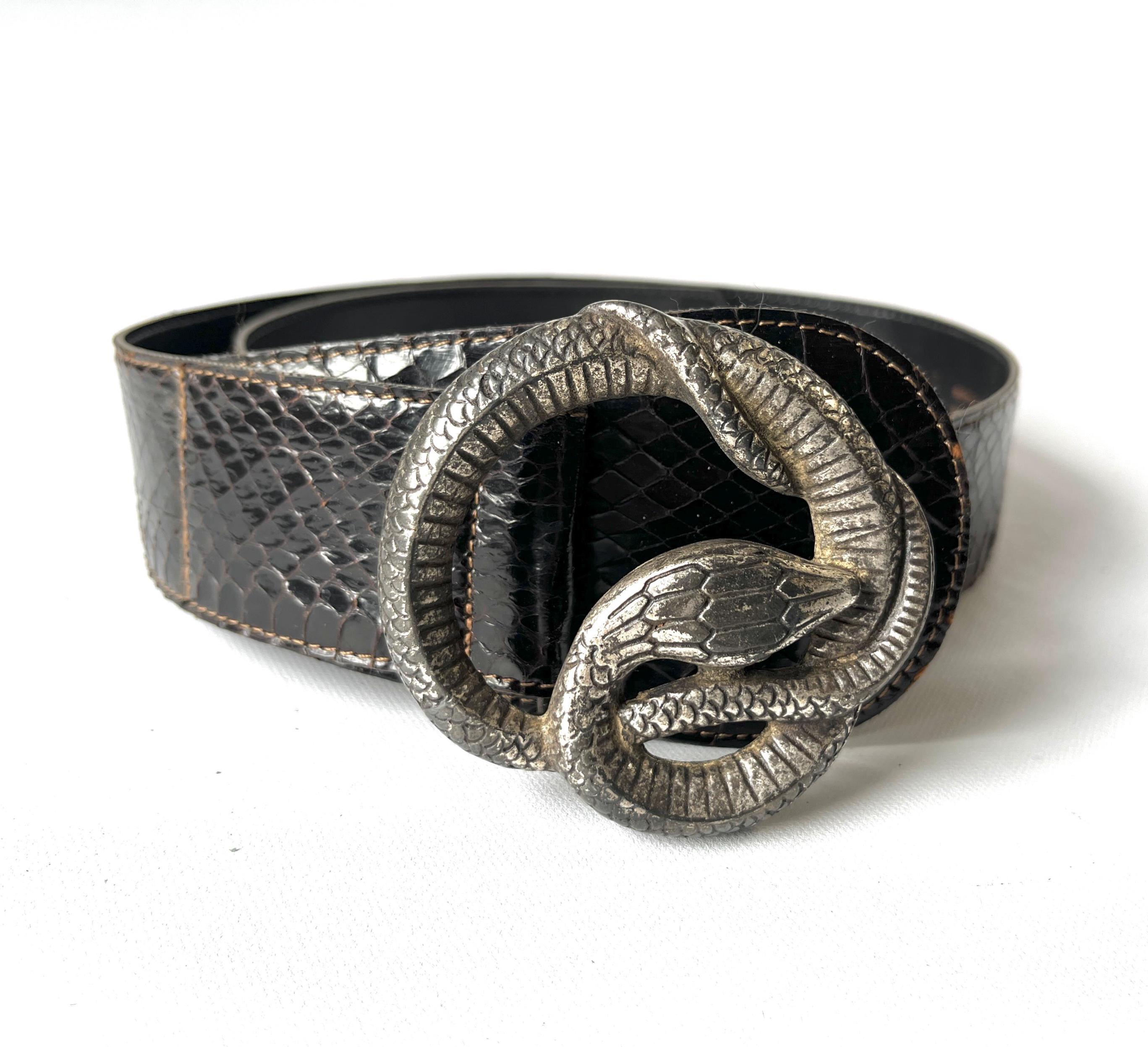 Vintage Wide 40in Reptile Leather Belt Turkey Large Oval Buckle Turkey Belt Buckle main image 3