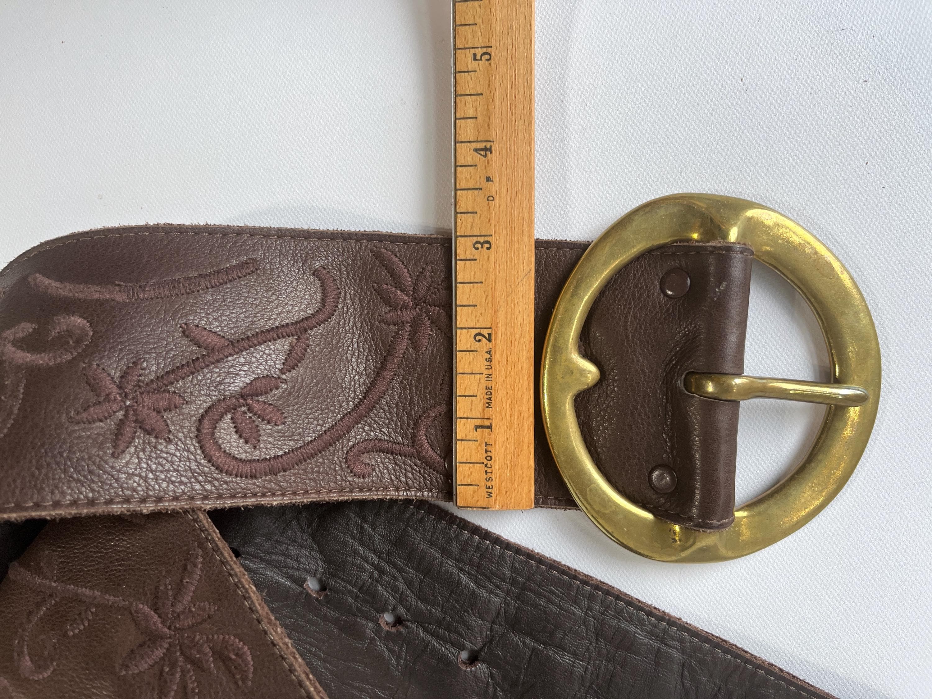 Vintage B-LOW the Belt 34in Oversized Brass Buckle Wide Soft 