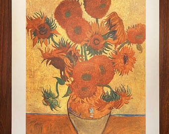 Vintage VAN GOGH Lithograph 1960s Sunflowers Still Life Large Vincent Art Print MCM Orange Interior Decor