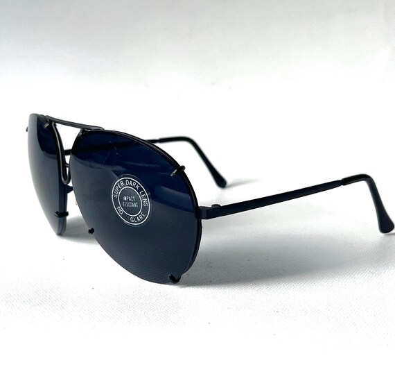 Vintage Anti Glare WIDE FIT Sunglasses 70s Aviator Shooter Pilot Dark Blue Glass Lenses View 4