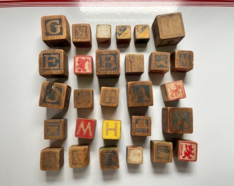 22 Wooden Children's Alphabet Animal Blocks Lot Worn Charmed Craft Walt Disney too