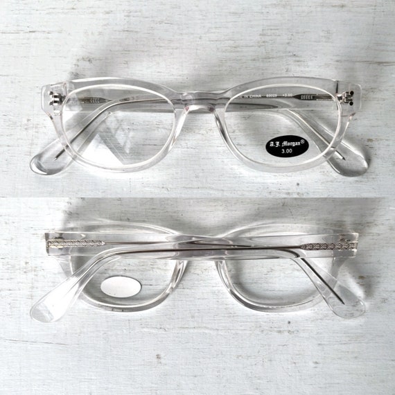 Acetate +3.00 Vintage Reading Glasses Crystal Cle… - image 4