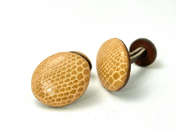 Vintage Reptile Lizard Skin Cufflinks Cuff Links Mid Century Modern Sunflower Golden Yellow Ochre