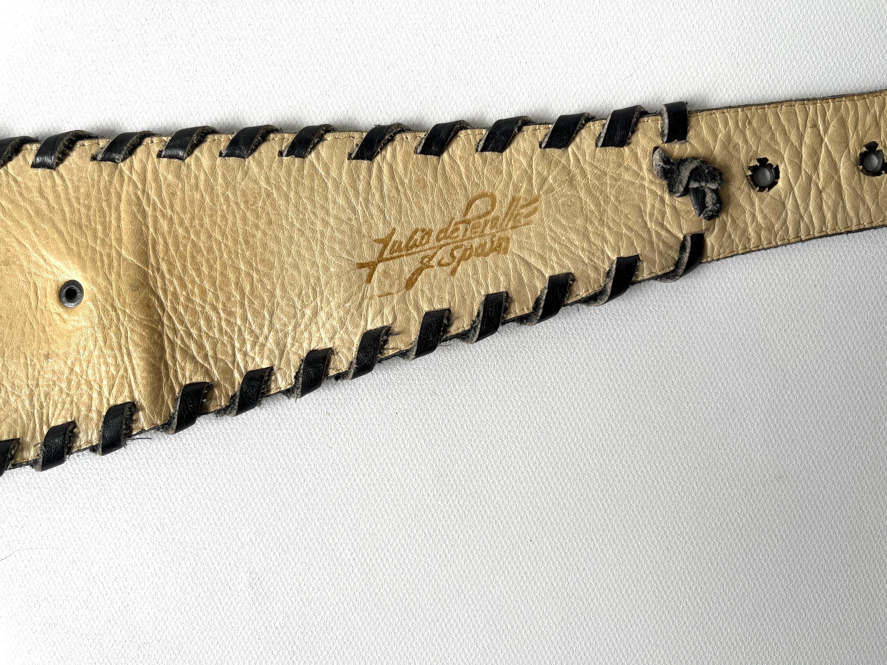 Vintage 80s Julia DePeralta Cowhide Leather Belt Cabochon Gemstone Spain OOAK Vintage 80s Julia Deperalta 30in Cowhide Leather Belt Agate  main image 3