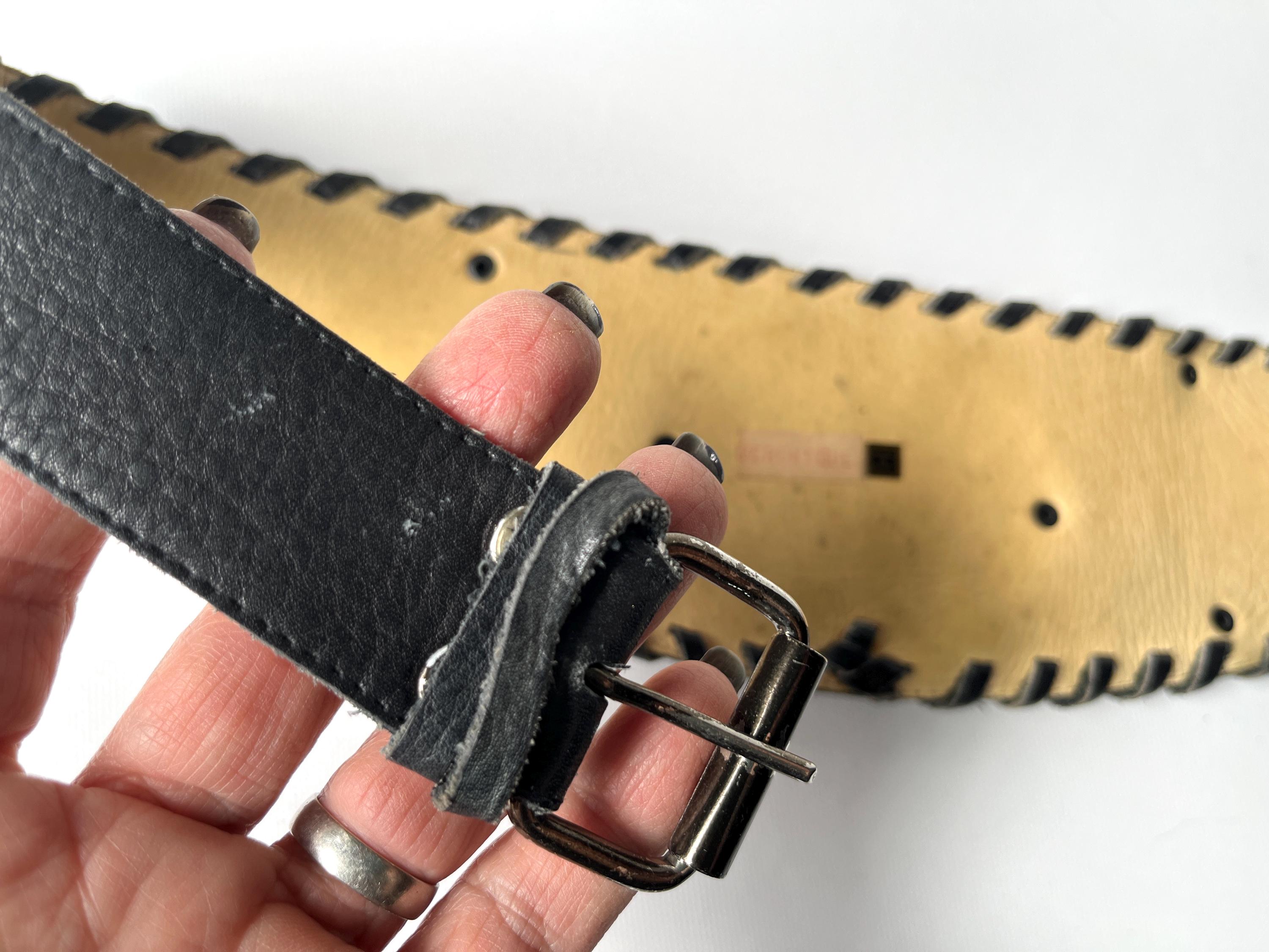 Vintage 80s Julia DePeralta Cowhide Leather Belt Cabochon Gemstone Spain OOAK Vintage 80s Julia Deperalta 30in Cowhide Leather Belt Agate  main image 2