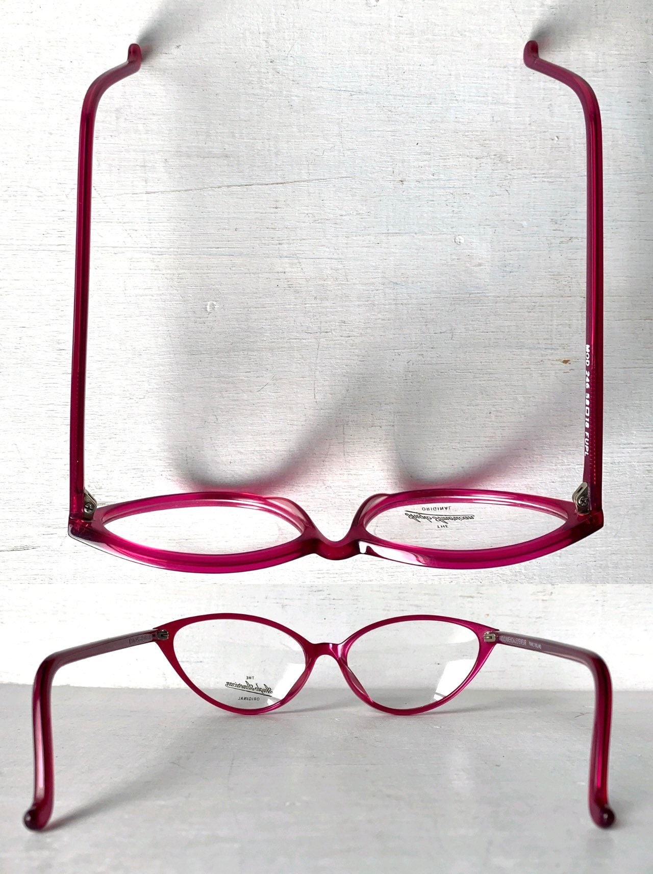 Anglo American Eyewear Vintage Hot Pink Fuchsia Cat Eye MOD 246 FUPL England Fuchsia Oval Cat Eye Scalloped Sunglasses – Charming Charlie main image 3