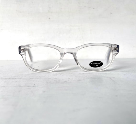 Acetate +3.00 Vintage Reading Glasses Crystal Cle… - image 1