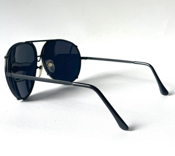 Vintage Anti Glare WIDE FIT Sunglasses 70s Aviator Shooter Pilot Dark Blue Glass Lenses View 3