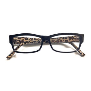 Retro +2.00 Petite Fit Dead Stock Reading Glasses Skinny Rectangular Unisex Frame Black Leopard Print Mens Women's