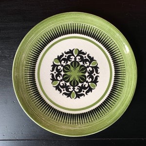 Vintage Dinner Plate 1970s Wall Decor Olive Green & Black Boho Abstract Ceramic Design Royal Ironstone
