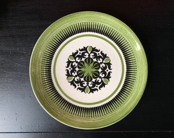 Awesome 1970’s Wall Decor Dinner Plate Olive Green & Black Boho Abstract Ceramic Design Royal Ironstone