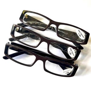3pr Reading Glasses +1.50 Slightly flawed Skinny Vintage Petite Fit Narrow Sleek Slim Rectangular Unisex Black/Brown Acetate Cheaters