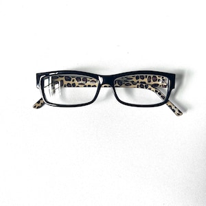 Retro +2.00 Petite Fit Dead Stock Läsglasögon Smal Rektangulär Unisex Båge Svart Leopardmönster Herr Dam