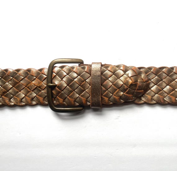 Genuine Leather Vintage Belt Metallic Woven Braid Vintage 80s Gold Braided Belt: Metallic Woven XXL - Etsy main image 3