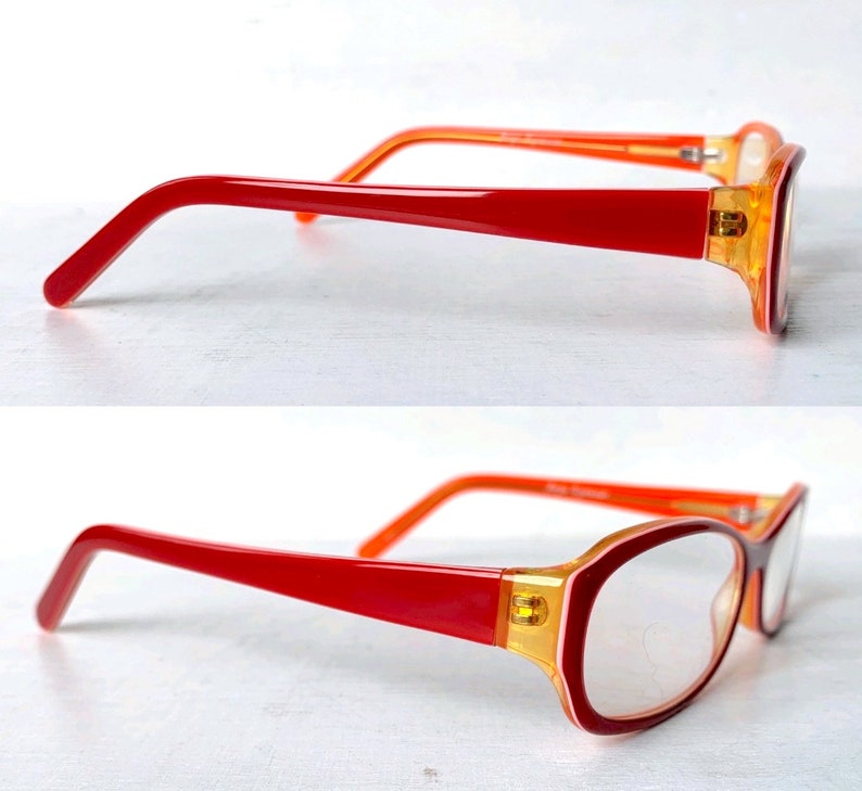 Acetate Reading Glasses 1.25 1.50 2.50 3.00 Narrow Skinny Rectangular Vintage 90s Red Orange Colorful Color Pop image 3