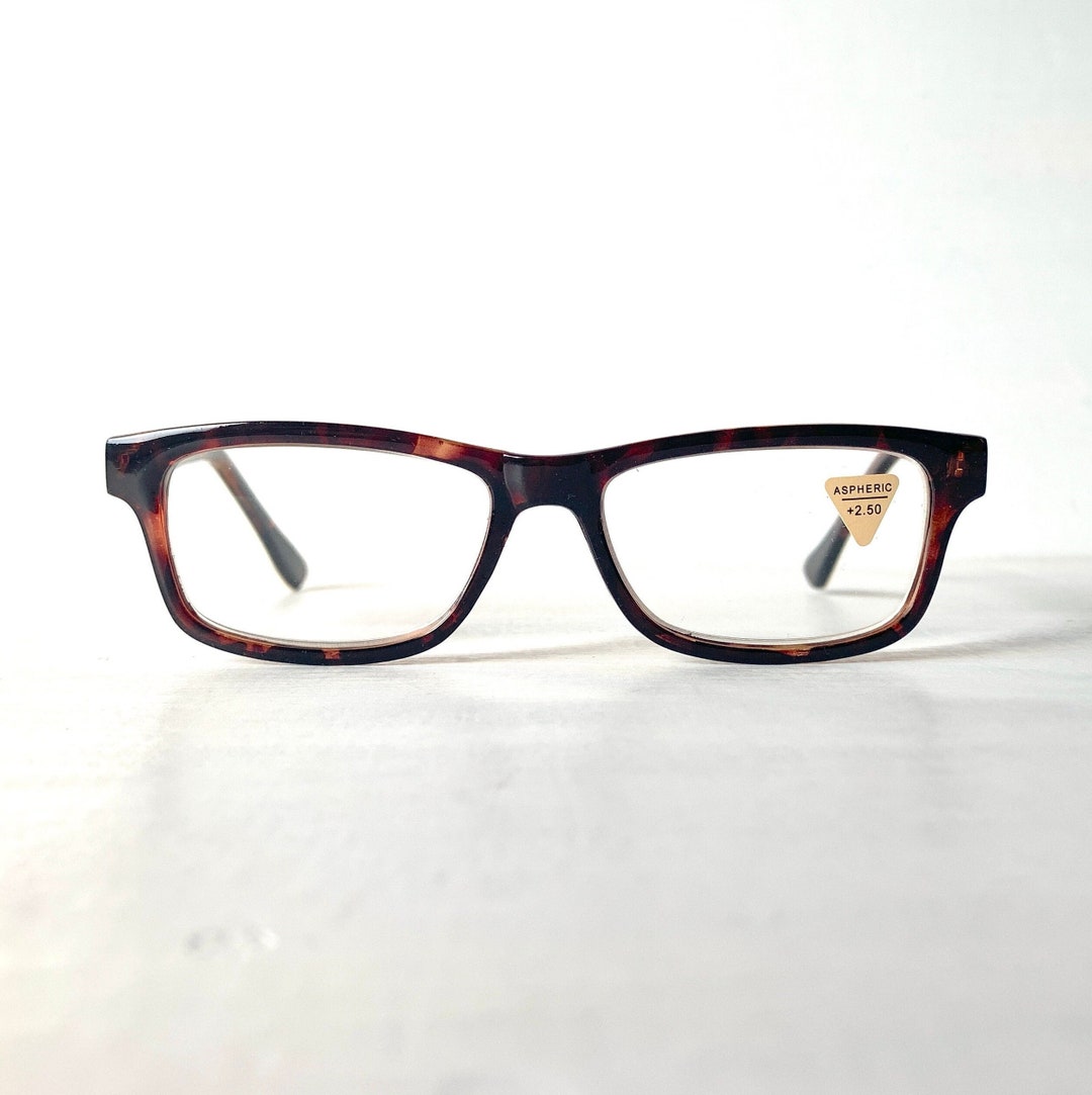 Tortoise 2.50 2.75 Reading Glasses Rectangular Hornrim Nerdy Geek Unisex Mild Nerd Experience ...