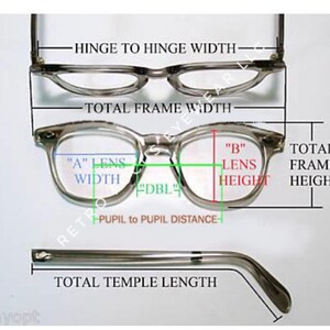 Puede incluir: Diagrama de gafas con medidas etiquetadas. Incluye "Ancho de bisagra a bisagra", "Ancho total de la montura", "Ancho de la lente A", "Altura de la lente B", "DBL", "Distancia pupilar" y "Longitud total de la patilla".
