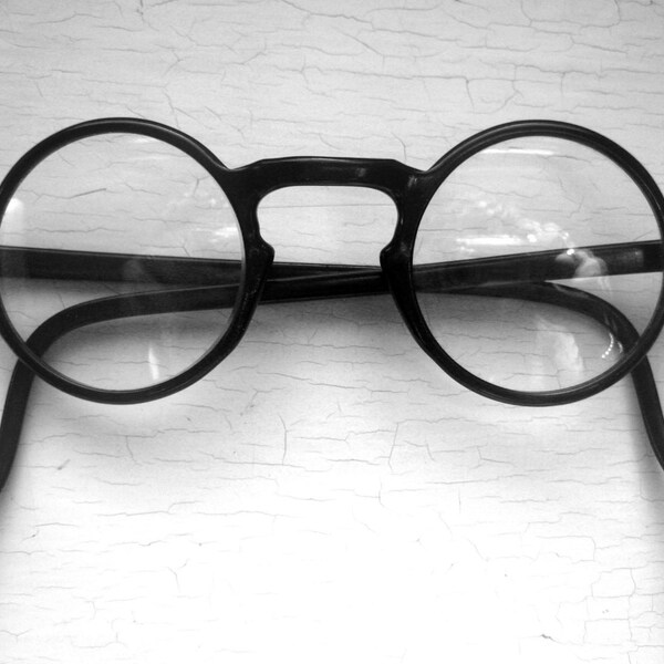 30's Black Round Eyeglasses Eyeglass Frames with Clear Glass Rx Lenses Etsy Front Page 12-28-11 yaye-ah