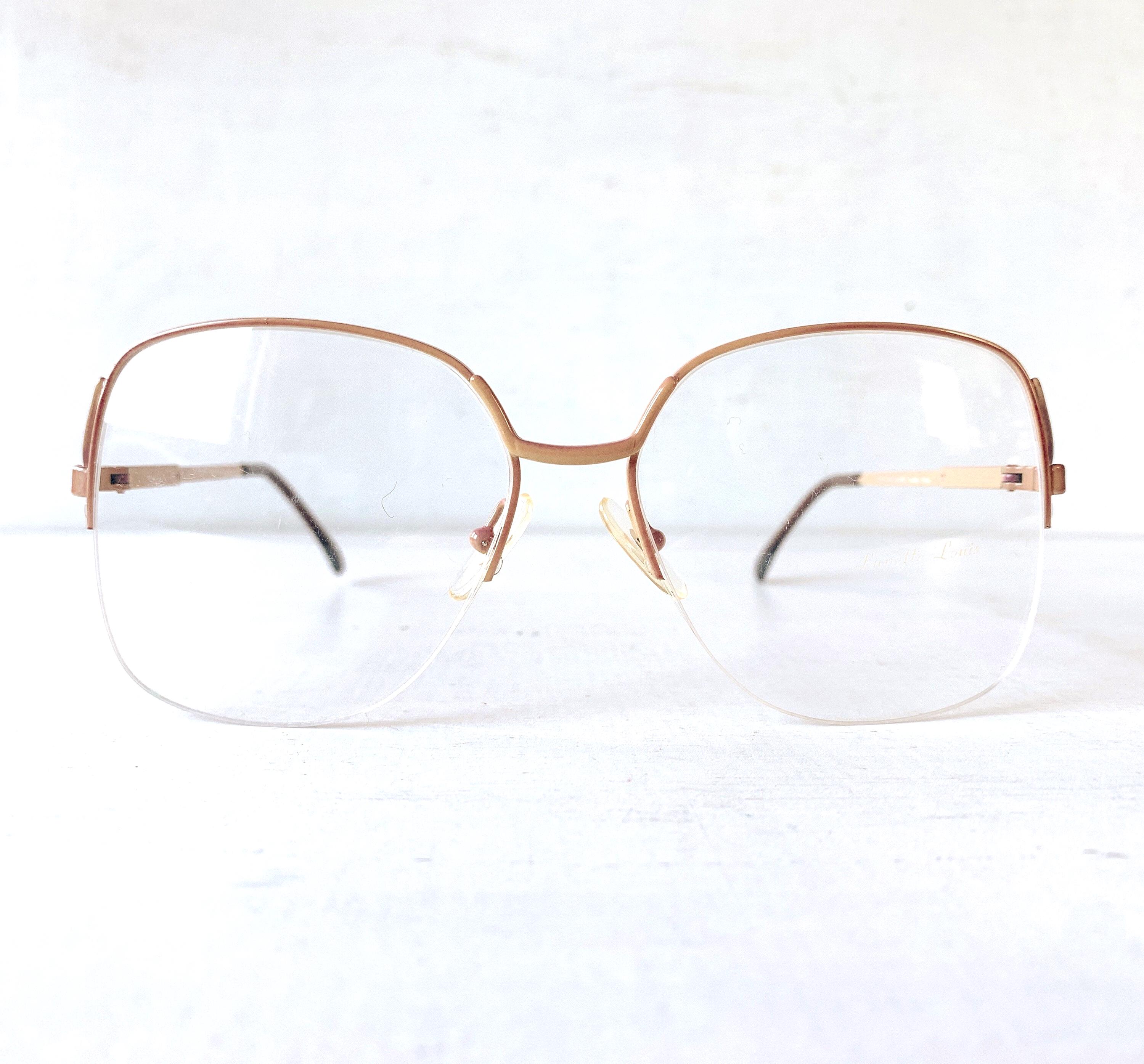 Vintage 70s Oversized Eyeglasses Browline Semi-rimless Mauve Nude