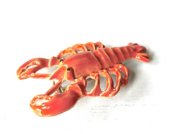 70's Metal Enamel Crawfish Cray Fish Brooch Orange Vintage Lobster Festival Pin