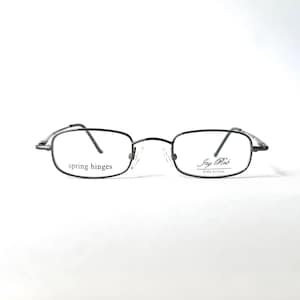Vintage Eyeglasses Petite Fit 40-19-135 Low Profile Rectangular Gunmetal Metal Kids Eyeglass Frames Glasses