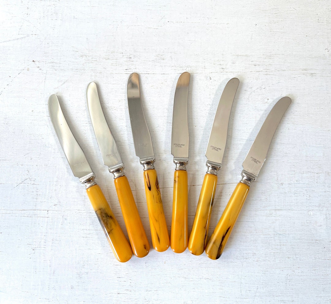 Vintage 1950s Bakelite Small Spread Knives Set of 6, Stainless Steel ...