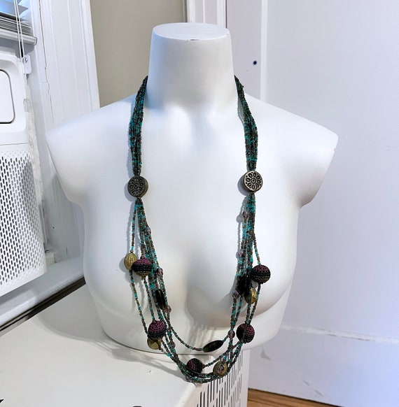 34" Laila Lowe Art Glass VTG Bohemian Hippie Bead… - image 9