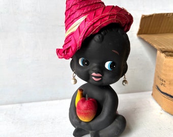 Vintage Bobblehead Kewpie Caribbean Bisque Porcelain Native Bermuda Kenmar Dark Black Skin Doll