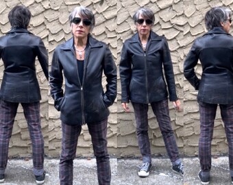 Vintage XS Thick Leather Jacket Beefy American Base Company Hip