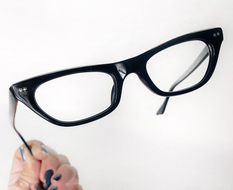 46-24-140 French Tapered Square Horn Rim Cat Eye Glasses Eyeglass 50/'s Vintage NOS Frames Double Star Studs OOAK HORACE E I France