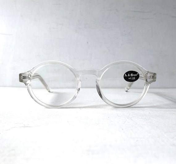 Round Acetate Reading Glasses Crystal Clear Key H… - image 1