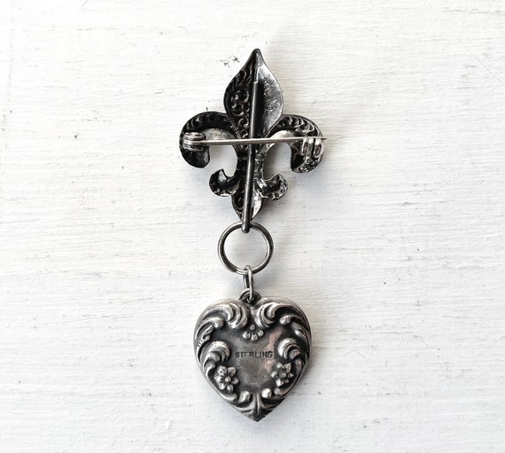 Victorian Sterling Silver Puffy Heart Antique Fle… - image 3