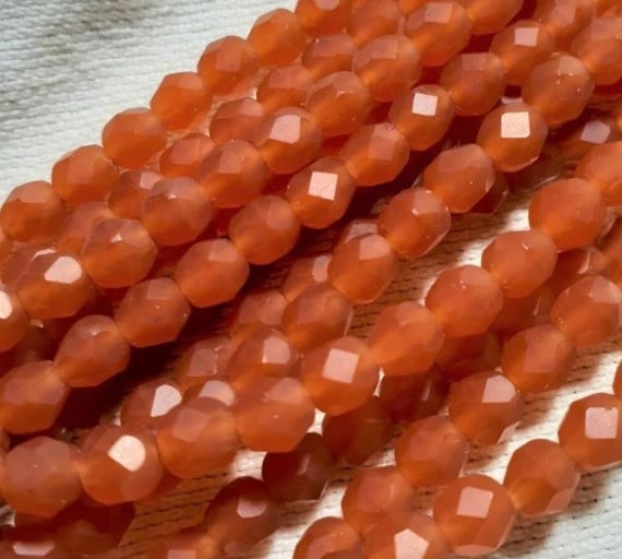 RARE 6mm Czech GLASS Beads Caramel Brown Matte Firepolish faceted Round 6  inch strand (25)