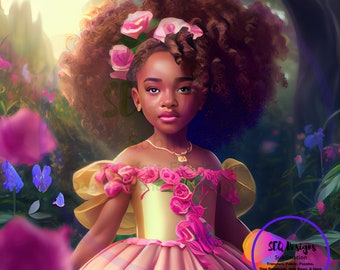 Fabric Block Beautiful Black Princes African American Little Black Girl Beautiful Hair Lovely  Ready To Press Unique Design Block Sewing