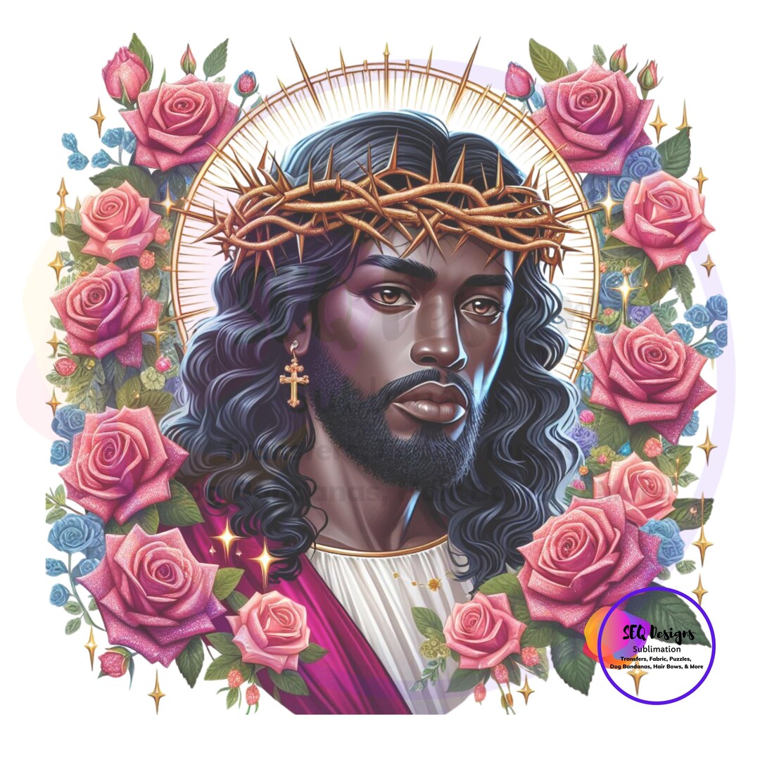 Fabric Block Religious African American Black Jesus Floral Print One of ...