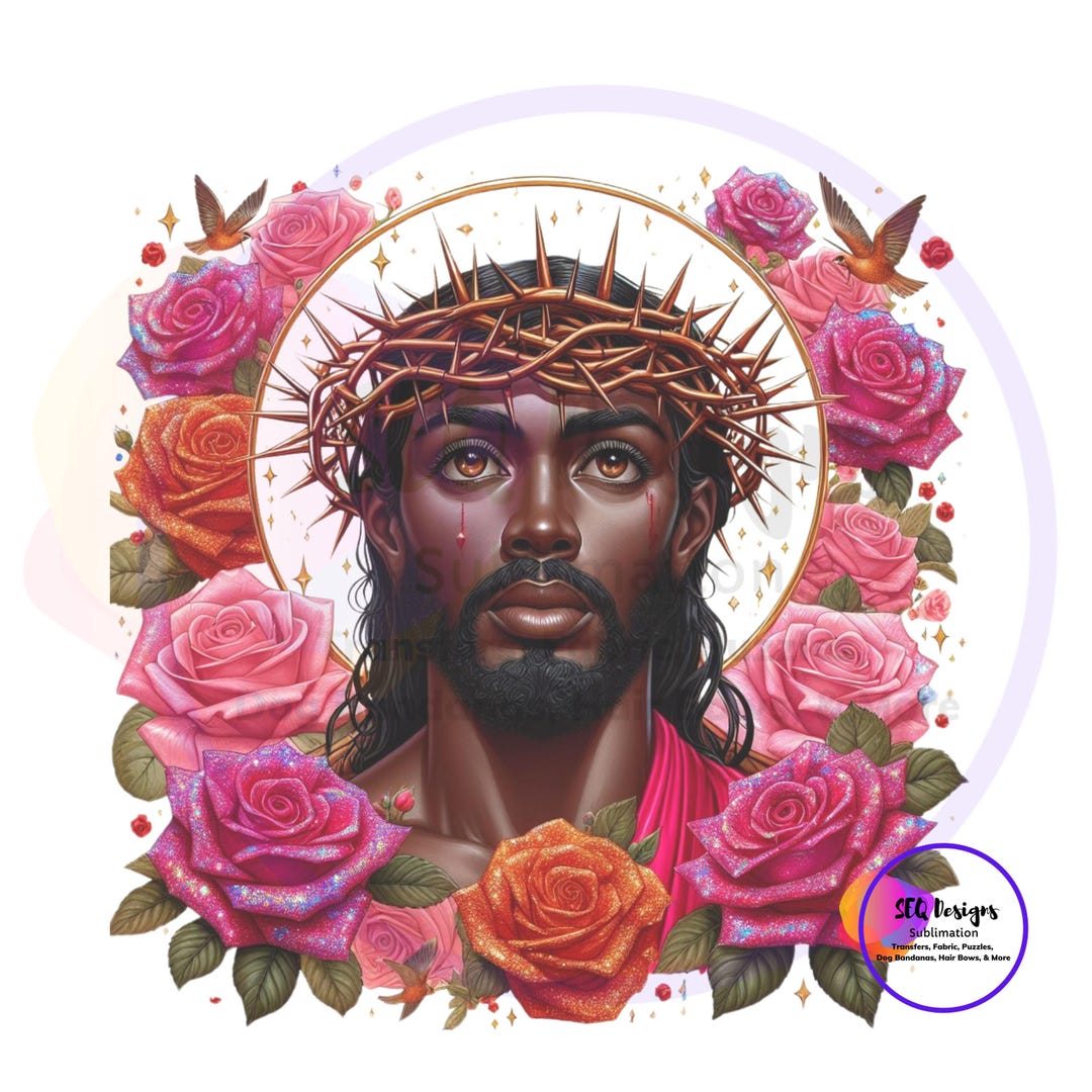 Fabric Block Religious African American Amazing Black Jesus Floral One ...