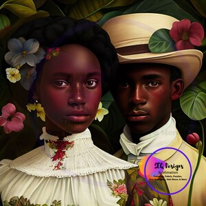 Fabric Block Beautiful Black Vintage Style African American Couple Colorful Setting One Of A Kind Unique Design Block Sewing