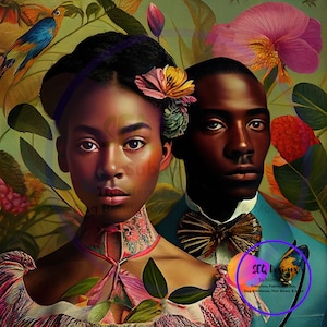Fabric Block Beautiful Black Vintage Toile African American Couple Colorful Setting One Of A Kind Unique Design Block Sewing
