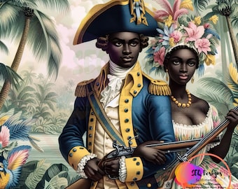 Fabric Block Revolutionary War Beautiful Black Vintage Style Toile African American Couple Setting One Of A Kind Unique Design Block Sewing