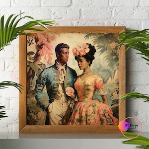 Art Print African American Lovely Couple Vintage Toile Style Not Framed Print Square Art Print Wall Decor