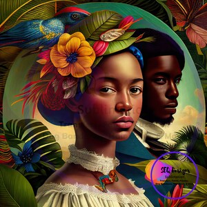 Bloque de tela, hermoso, negro, estilo vintage, pareja afroamericana, entorno colorido, diseño único, bloque de costura