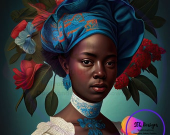 Fabric Block Beautiful Black Vintage Style African American Woman Tropical Setting One Of A Kind Unique Design Block Sewing
